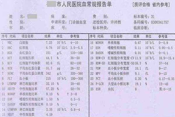 血常规检查报告单